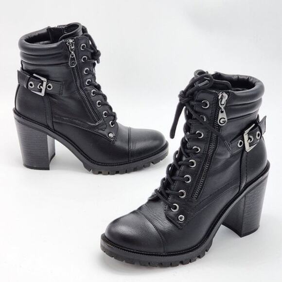 GBG Los Angeles Jaydyn Black 3.5” heeled combat ankle boots womens size 7.5 - Picture 2 of 11